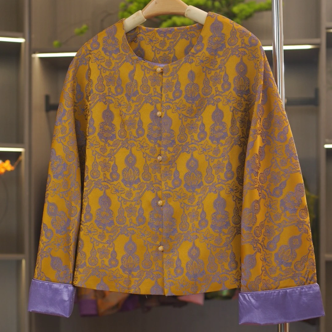 【金葫芦】新中式桑蚕丝立体刻花小香风落肩宽松高级大气外套