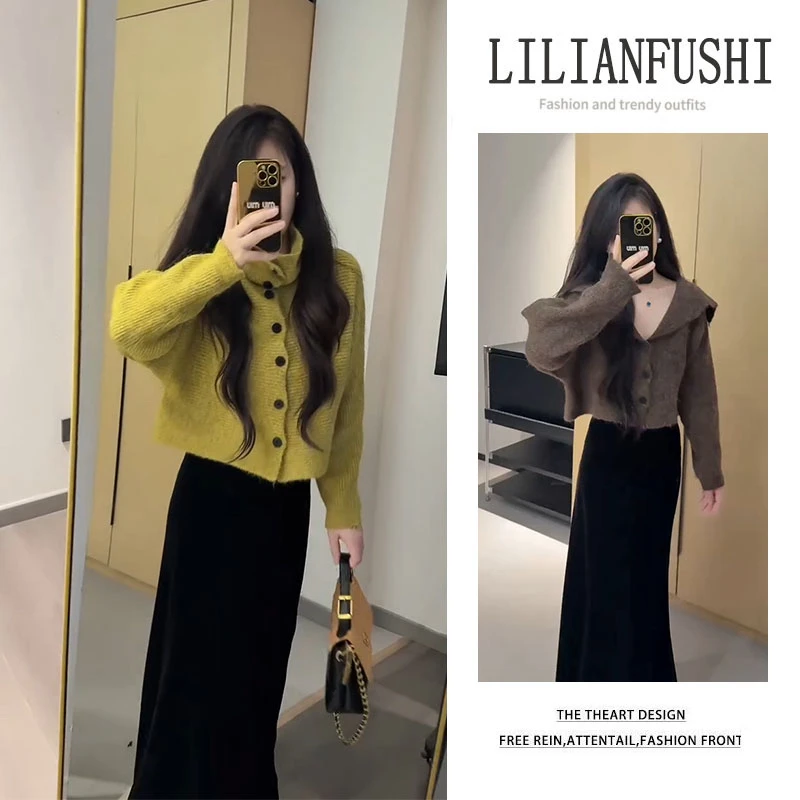 今年秋冬流行漂亮套装2025新款简约气质毛衣休闲半身裙时尚两件套