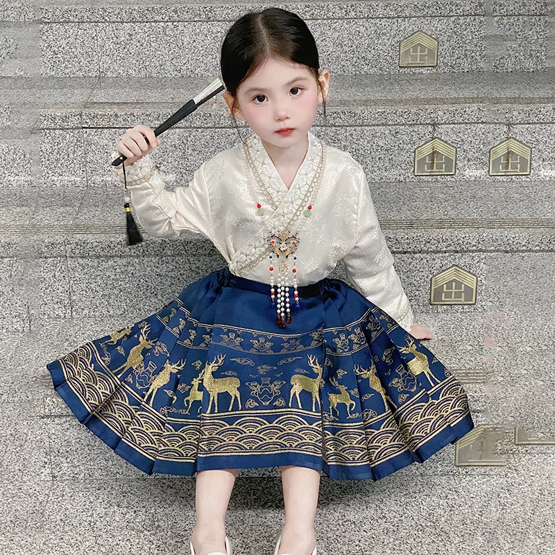马面裙童装春秋儿童女传统古典女童中国风女汉服襦裙男童国潮新风