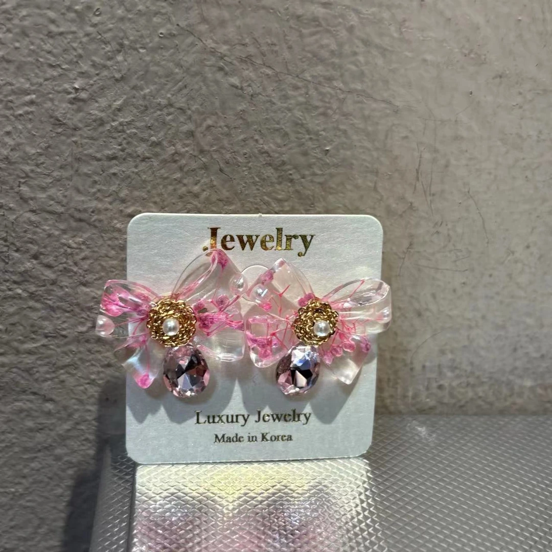 合金耳饰 韩国手工干花耳钉R246