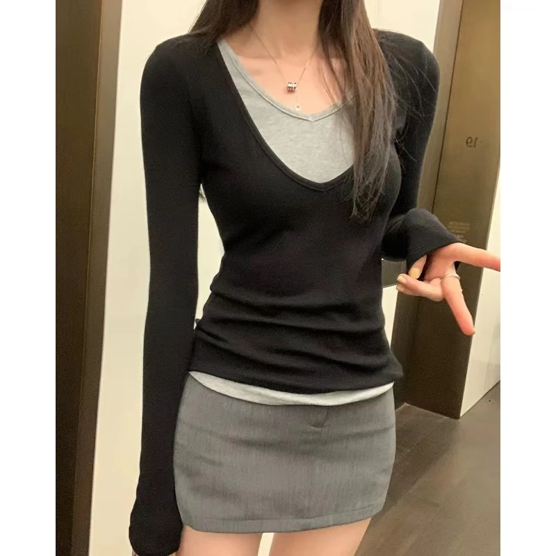 徐秋阳  双拼打底  百搭时尚休闲设计感显瘦显白上衣11698-