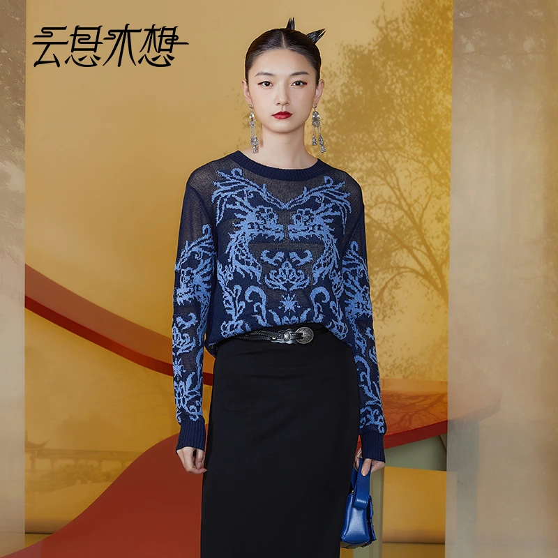 Ysimo-X云思木想 辰龙迎春 圆领提花套头长袖毛针织衫11551