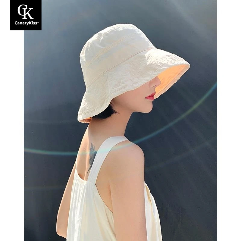 Canary Kiss薄款渔夫帽女秋季大头围户外遮阳帽韩版太阳防晒帽子