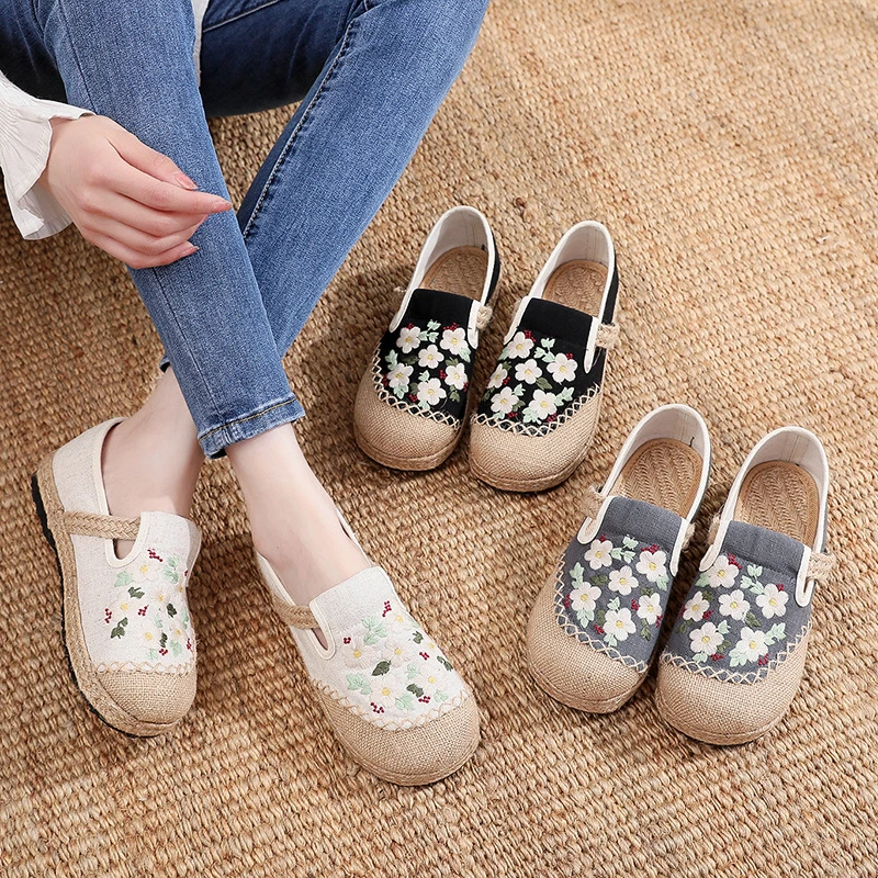 复古民族风单鞋懒人棉麻绣花鞋老北京布鞋中国风软底舒适休闲平底