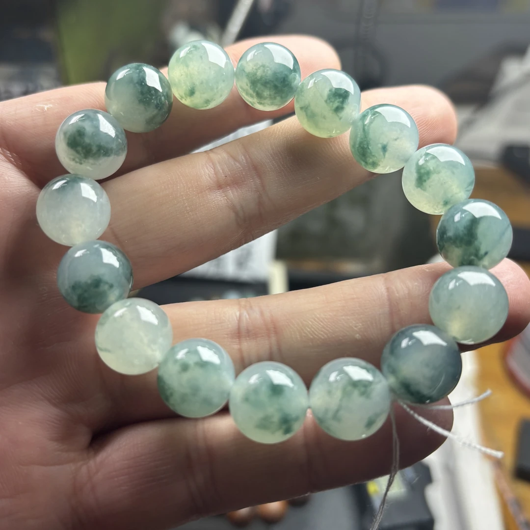 缅甸天然翡翠a货 冰飘花卡13*16颗