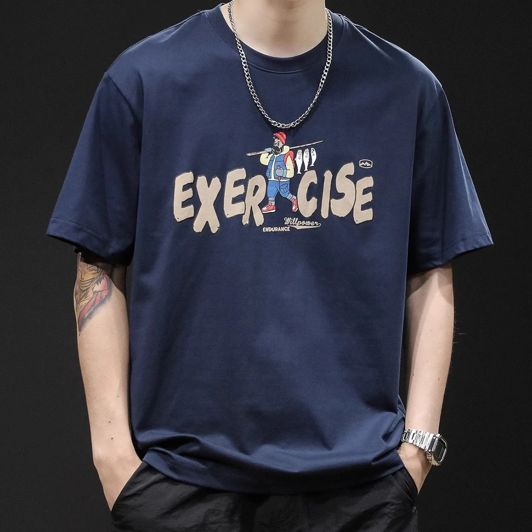 LEIGHZ/雷茨休闲夏季男士t恤短袖宽松港风T恤圆领宽松男韩版男装