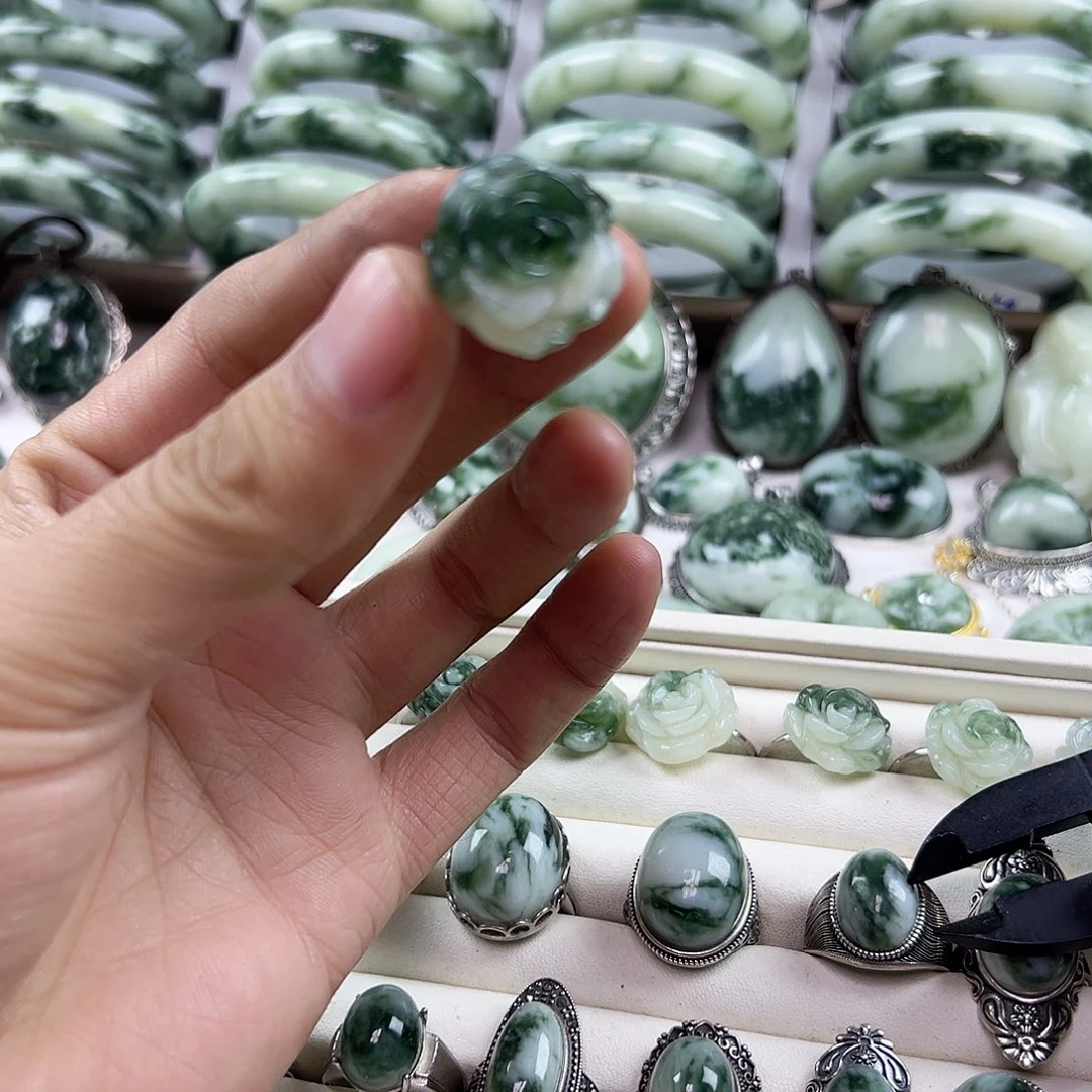 蛇纹石玉银S925镶嵌戒指