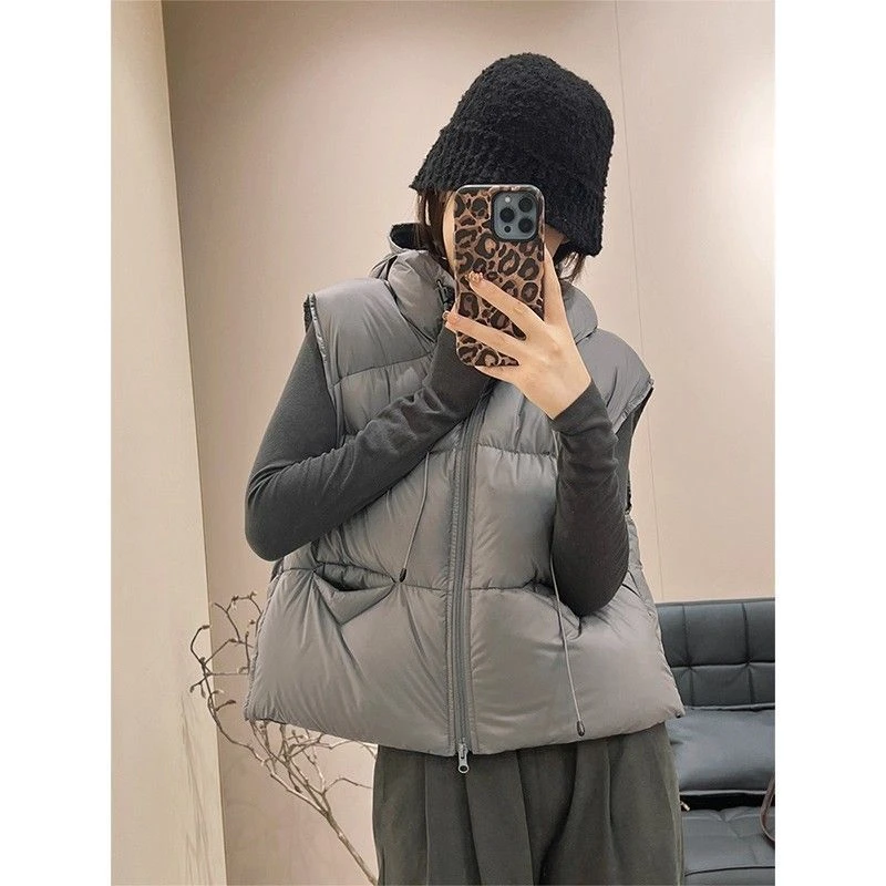灰色减龄宽松显瘦无袖羽绒棉服马甲2025秋冬爆款保暖马夹外套上衣