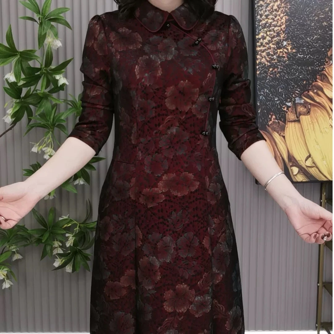 X0535 春秋季气质连衣裙女显瘦收腰时尚减龄遮肉修身连衣裙