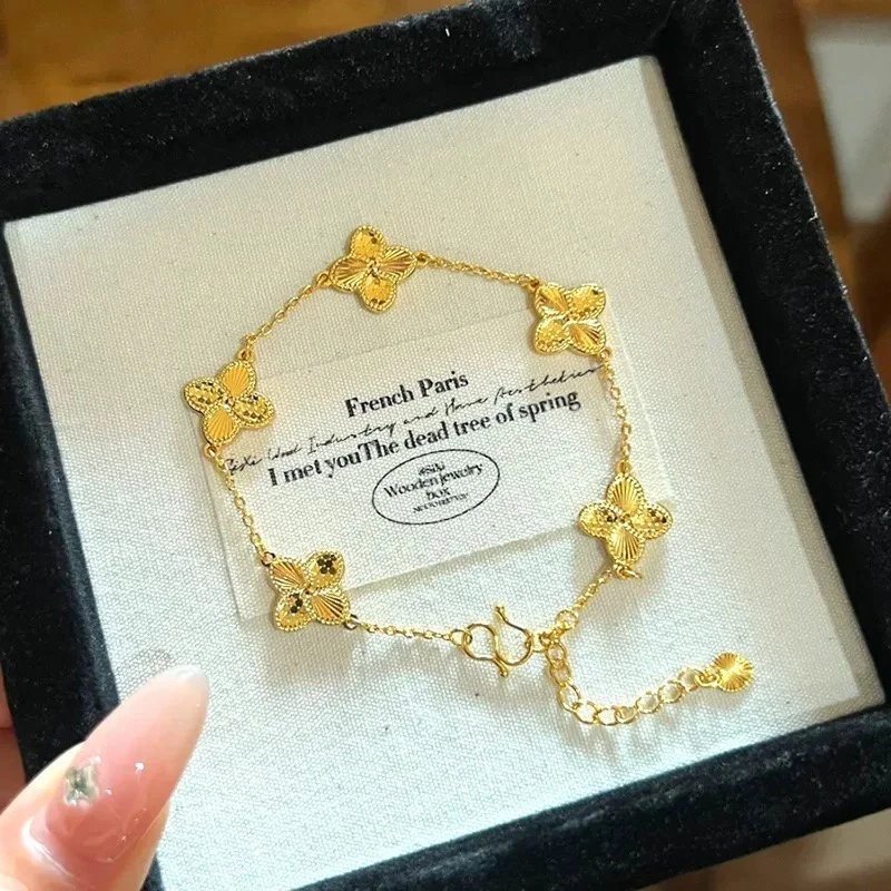 足银手链 镭射龙鳞四叶草手链