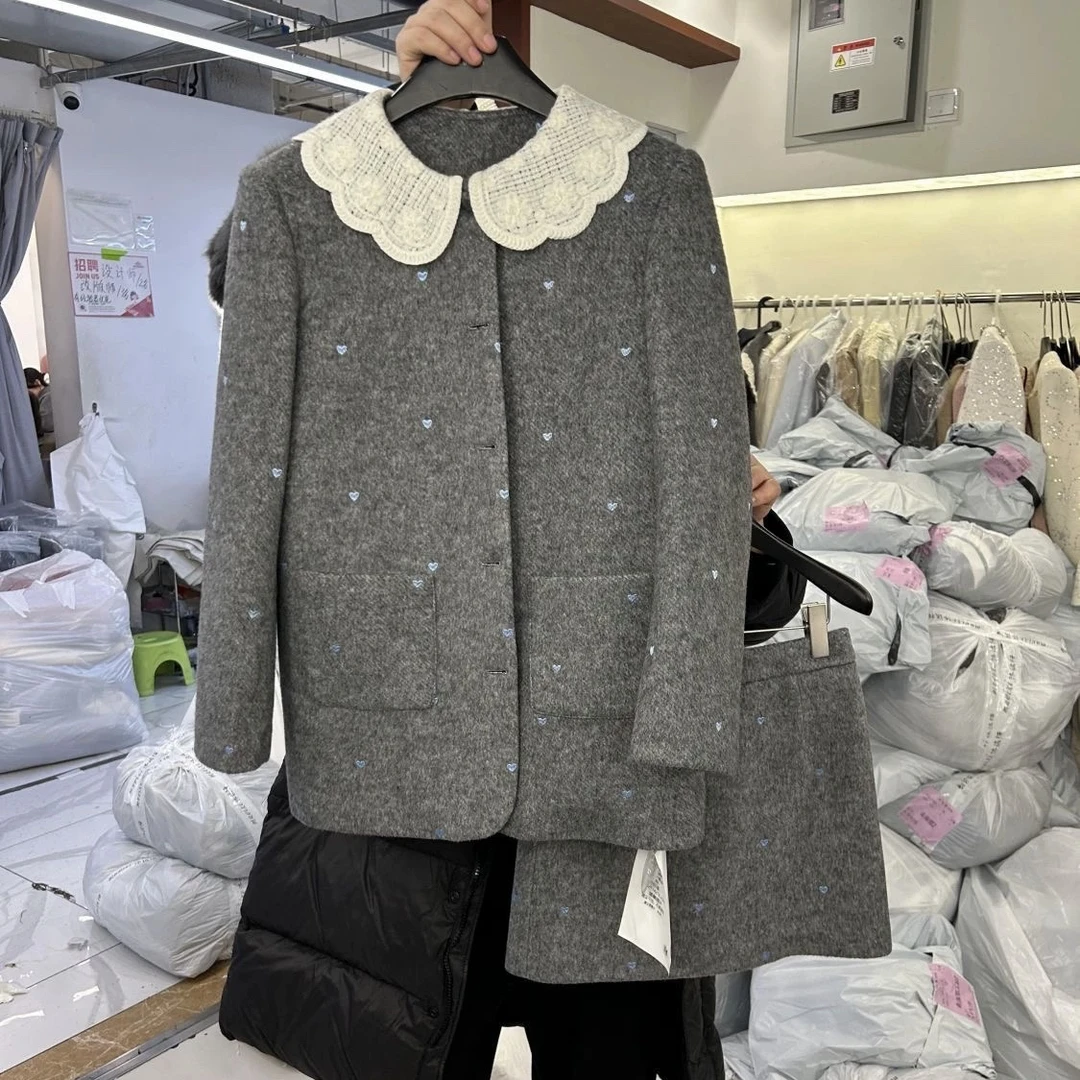 韩版小众显瘦羽羽外套A字裙两件套女名媛风时尚高端气质短裙套装