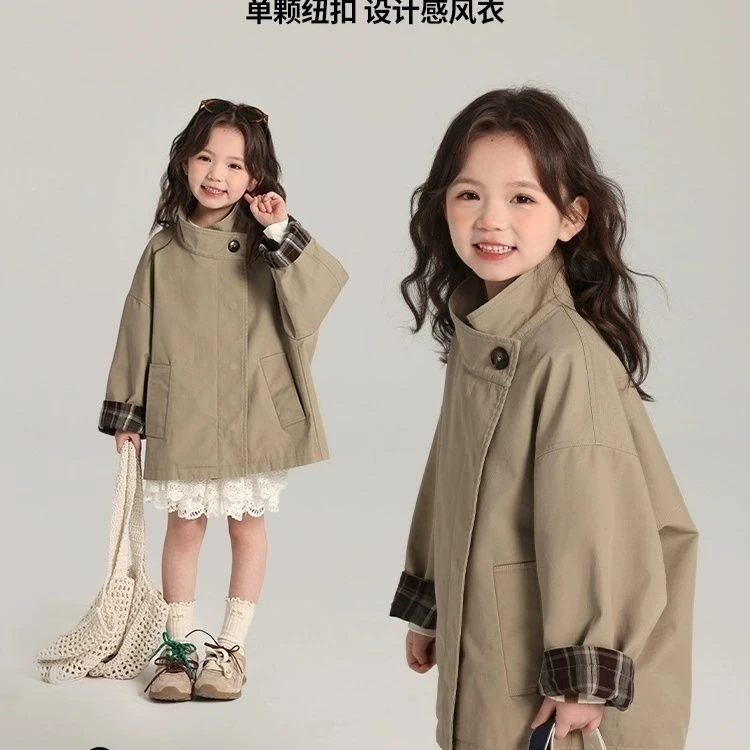 女童风衣外套春秋中长款2025新款春季韩版复古儿童春装女大童衣服