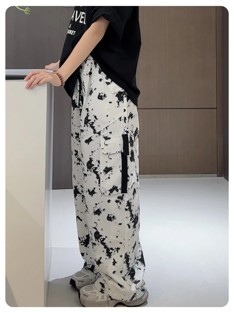跳跳鱼童装  复古水墨雾面百搭休闲直筒扎染时尚阔腿裤潮269012