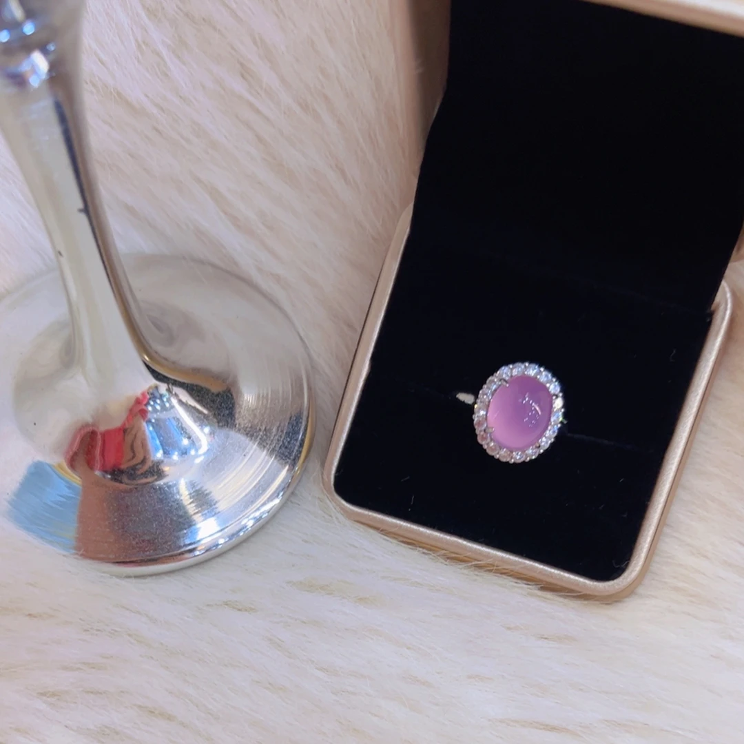 铜合金锆石戒指 时尚粉紫蛋面戒指
