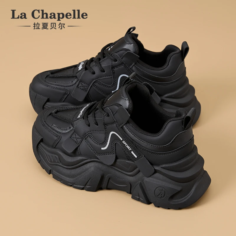 拉夏贝尔老爹鞋韩版网红爆款厚底增高百搭软底黑色潮款潮鞋时尚女