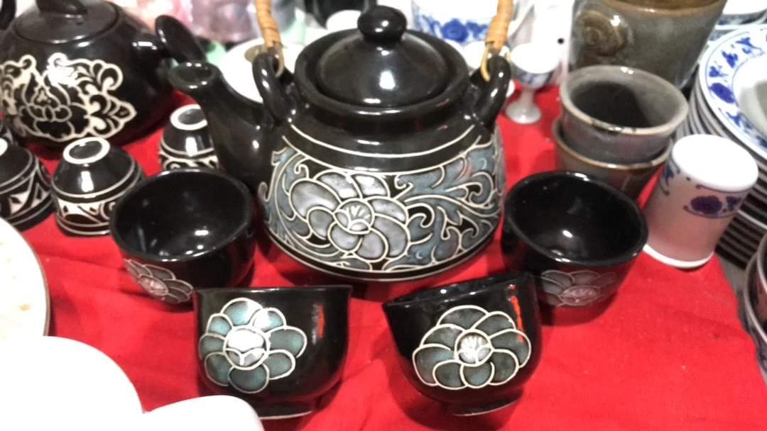 中国磁州窑花釉陶瓷茶具