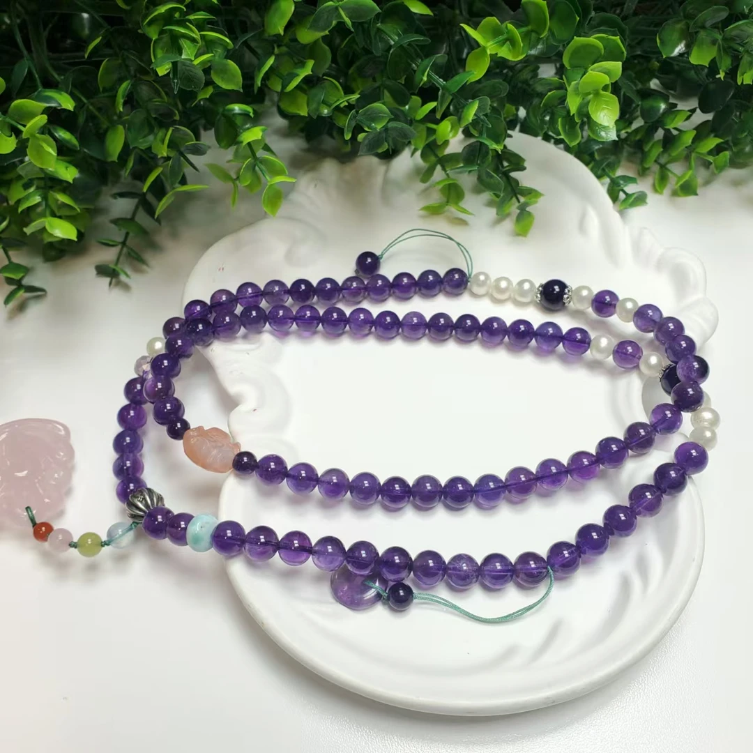 X235紫水晶，粉水晶，珍珠项链