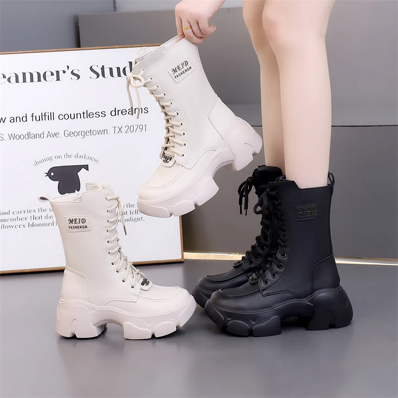 马丁靴中筒厚底小个子增高显腿长轻便百搭英伦风秋冬羊绒爆款女靴