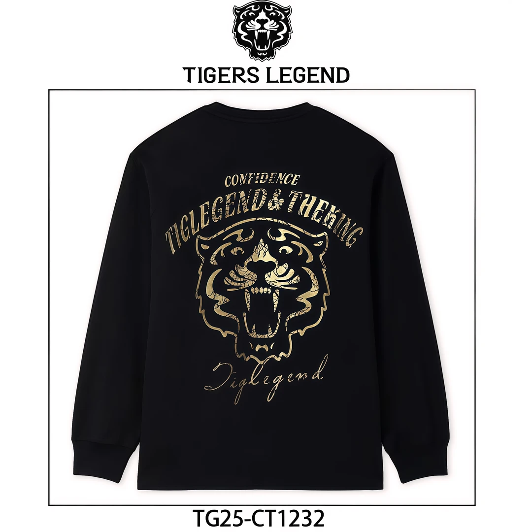TIGERS LEGEND高奢潮牌春秋季虎头纯棉美式时尚百搭黑金长袖打底