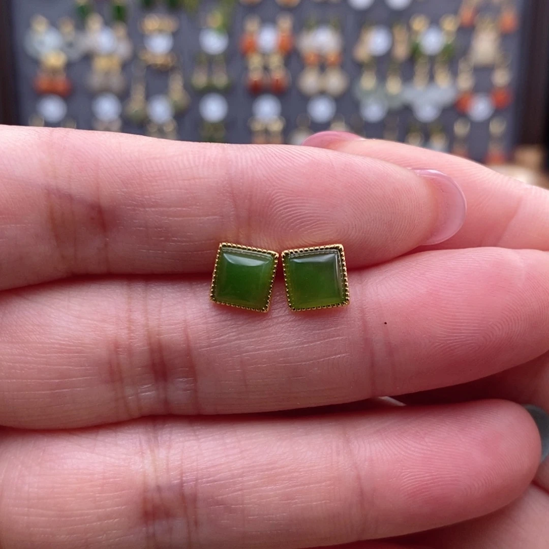 银S925镶嵌和田玉耳饰