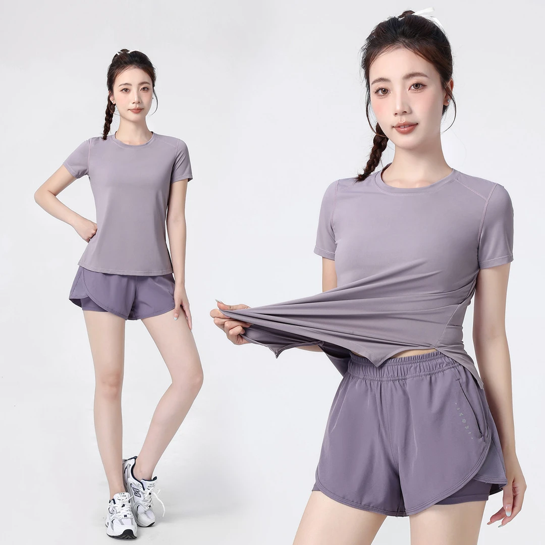 马孔多夏季运动套装女新款健身跑步速干衣透气短袖短裤高级感