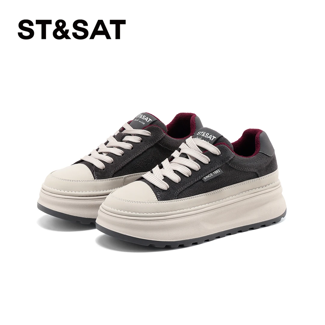 星期六女款2025秋冬柔软蓬松鞋底增高新潮百搭加绒运动厚底休闲轻