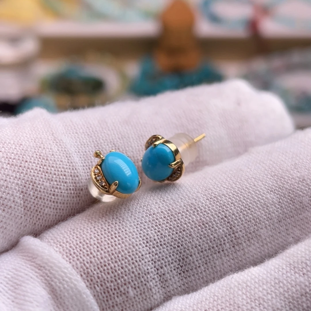 绿松石18K金镶嵌耳饰