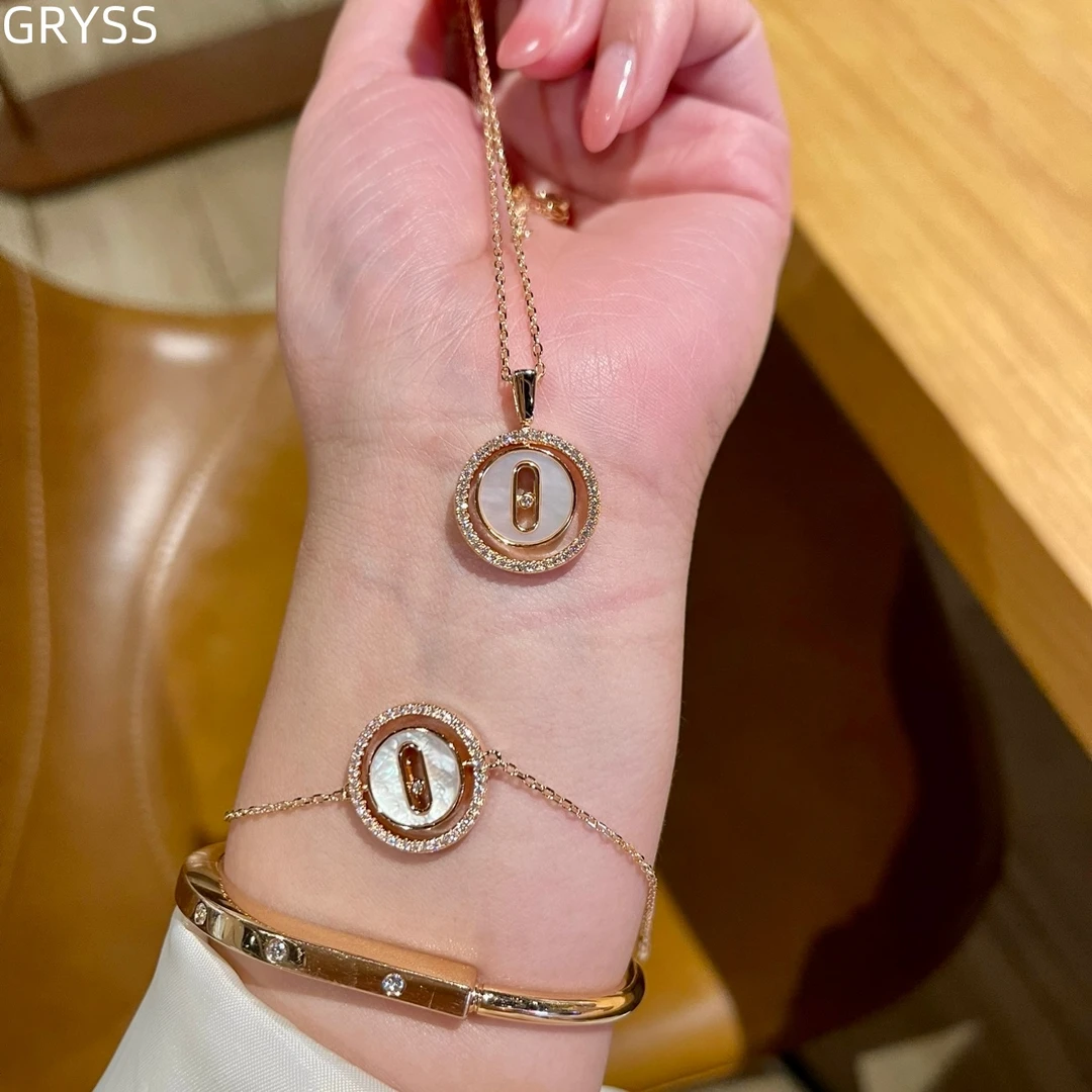 坠链均925银莫桑石 GRYSS move圆日白贝钻银项链手链不掉色FXCY