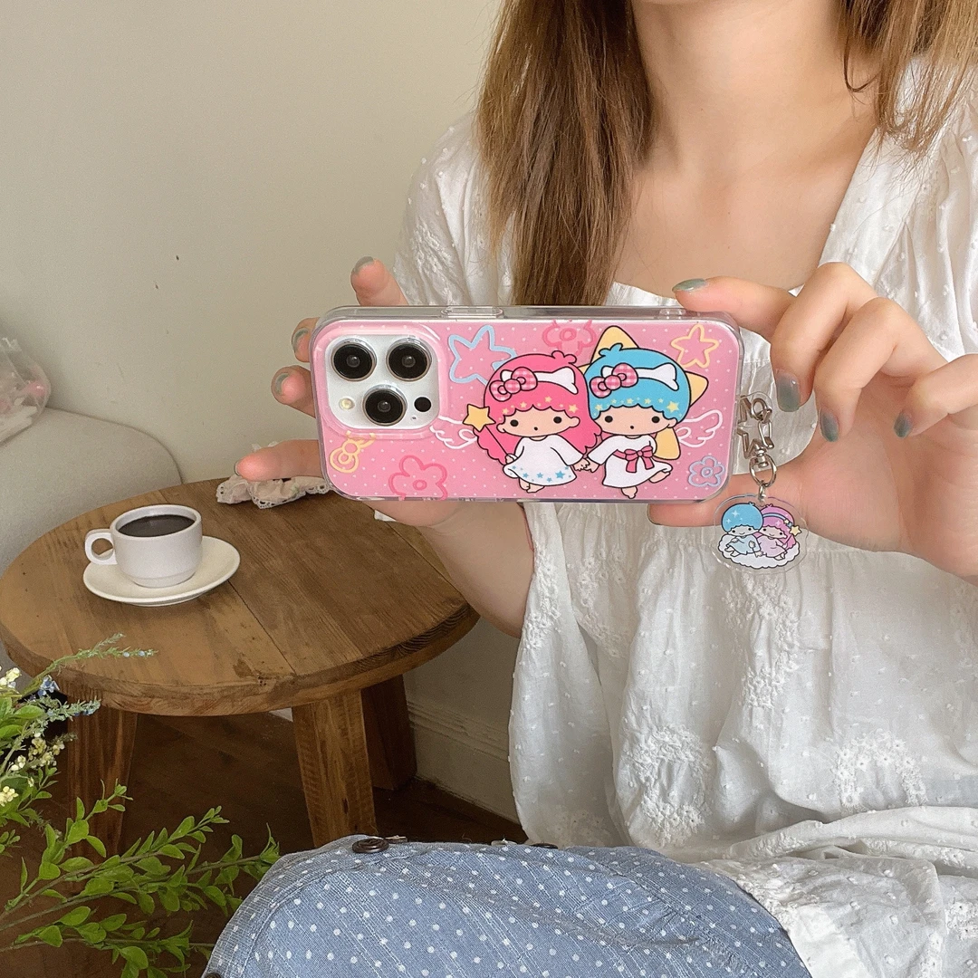 粉色星星双子星适用iPhone16promax苹果13手机壳15可爱创意14挂件