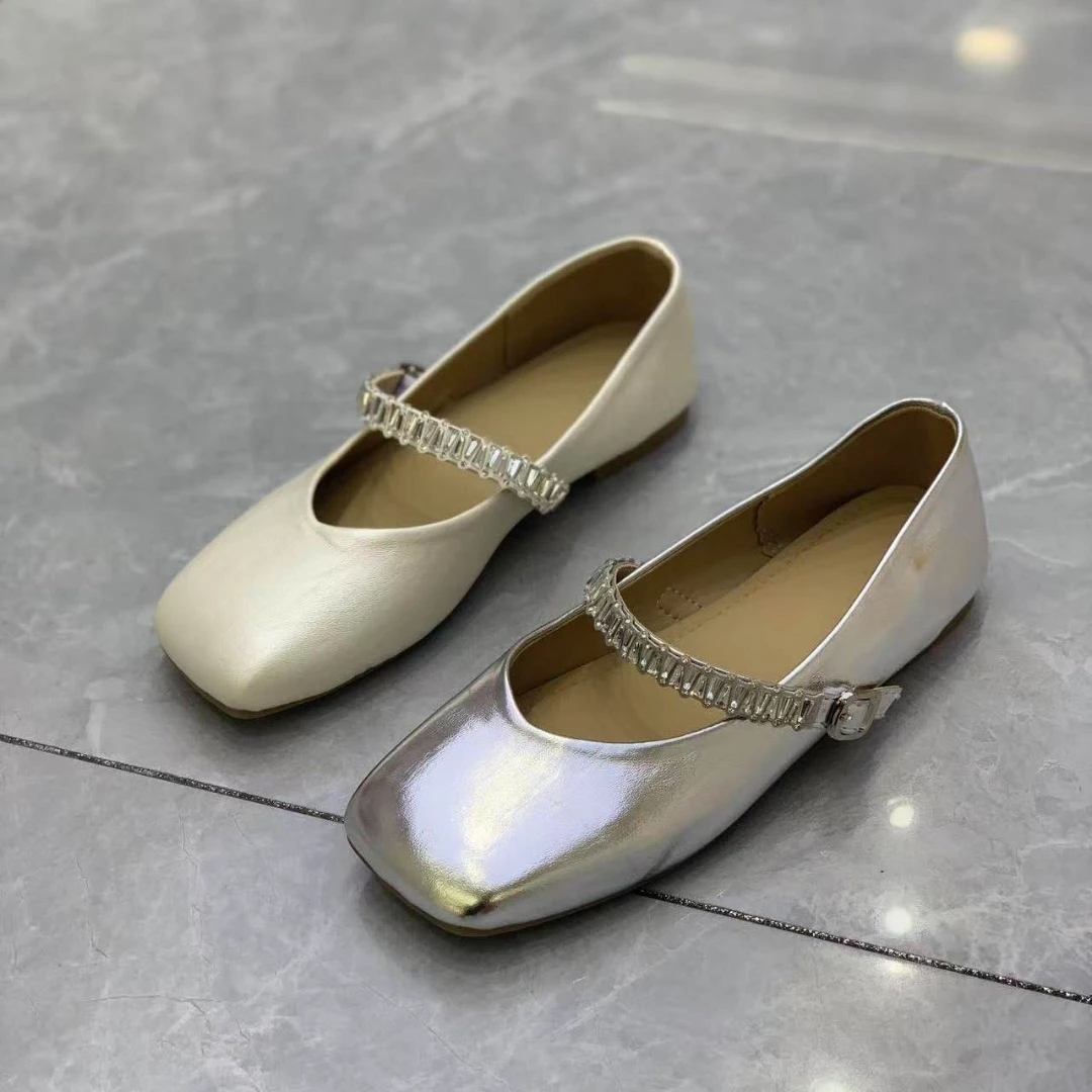 301水钻单鞋女新款配裙子法式平底鞋浅口软底一脚蹬玛丽珍鞋