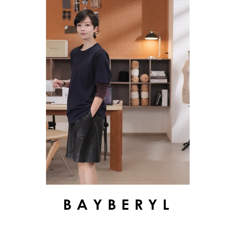 BAYBERYL老贝缪式假两件拼袖条纹圆领休闲秋长袖T恤NT5G2802-8/13