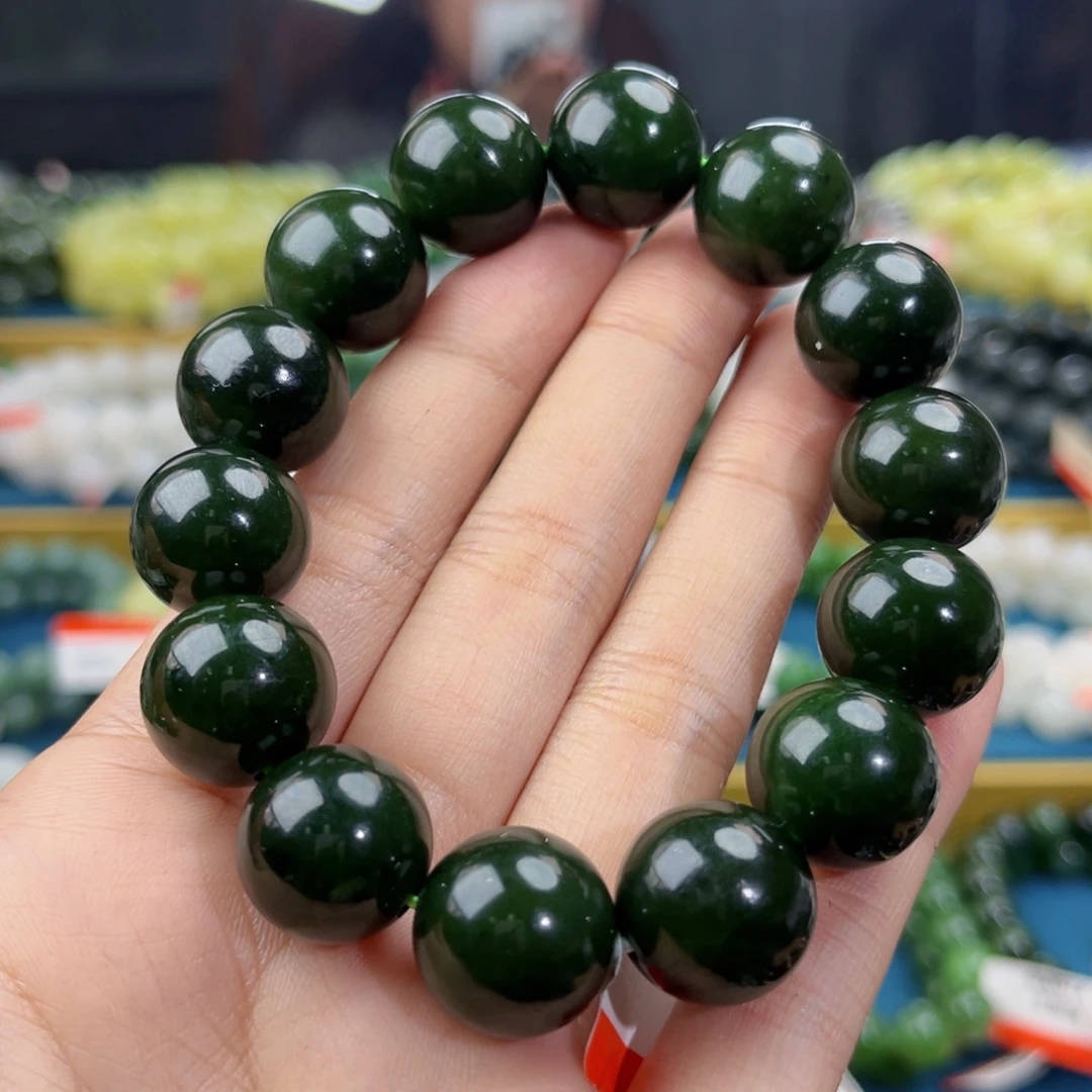 你***哥和田玉未镶嵌手链天然和田玉俄碧7号红皮菠菜绿手串15+