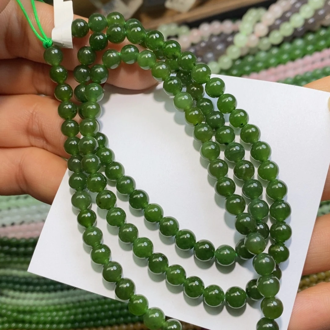 和田玉未镶嵌颈饰碧玉菠菜绿项链108颗