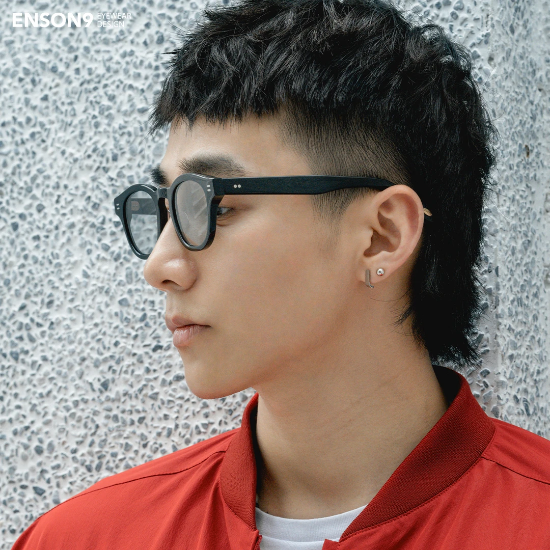 enson9复古粗框高级板材浅色太阳镜潮男 半透方框玳瑁色黑框墨镜