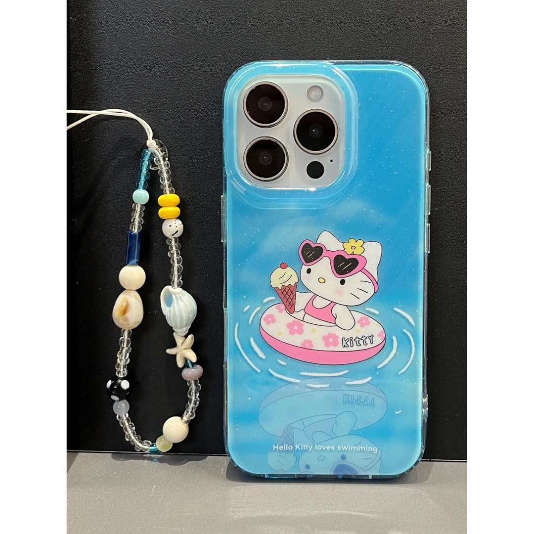 卡通游泳圈KT猫适用苹果16promax手机壳iphone15全包防摔双层亮面