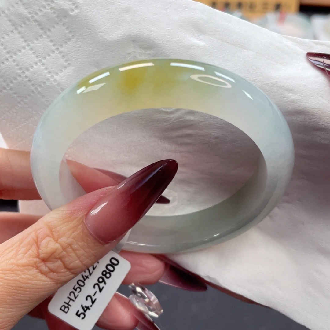 未镶嵌手镯翡翠53号54.2种老冰胶荔枝白飘黄翡