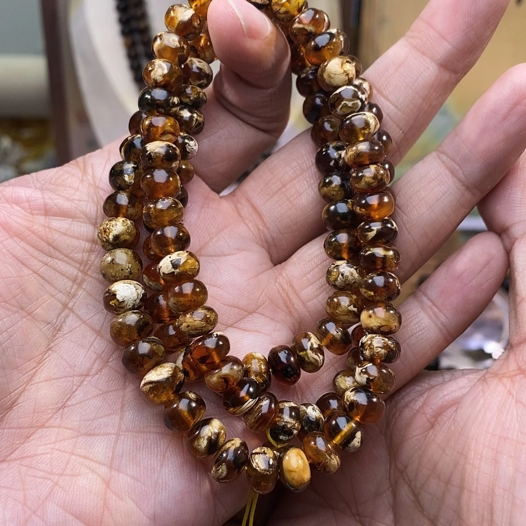 琥珀未镶嵌手链8溶洞108