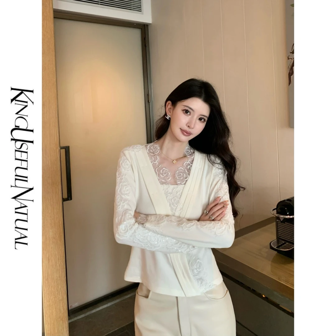 KUN【清婉】早春奢感 软糯重工V领压褶小众设计针织上衣