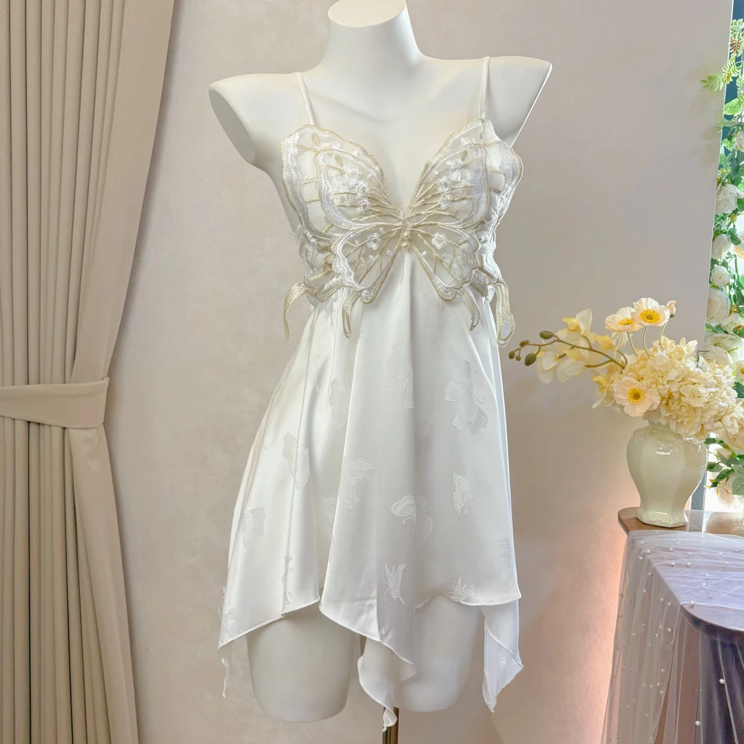 迷蝶香【80-140】纯欲蝴蝶吊带睡裙带胸垫氛围感家居服女夏显瘦刺绣