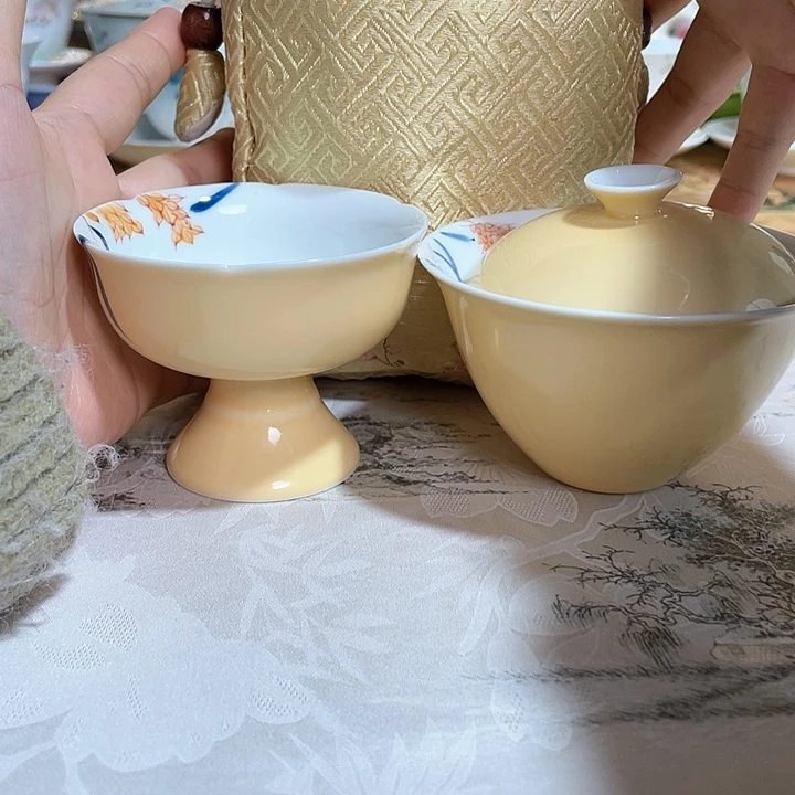 【闪购商品】瓷片麦穗盖碗+高足杯+小包