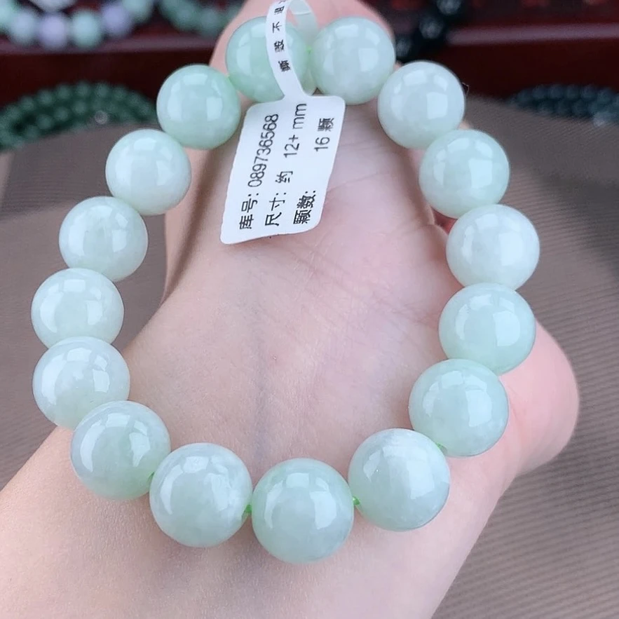 缅甸天然A货翡翠13m冰透果绿翡翠手串时尚百搭玉手串绿色渐变单圈