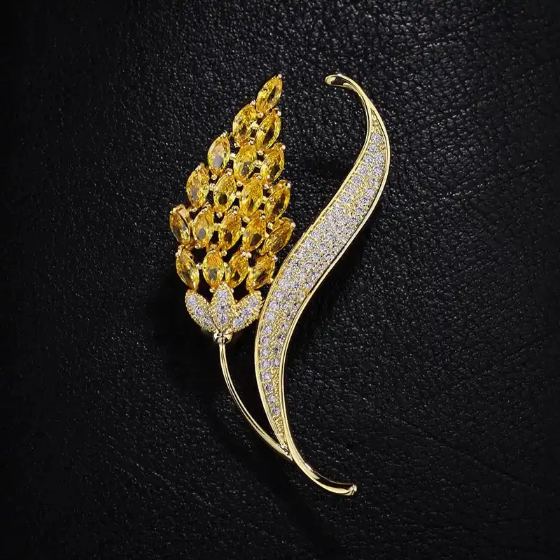 不锈钢大理石胸针 植物花卉金色胸针素款白色黄色奢华百搭精致