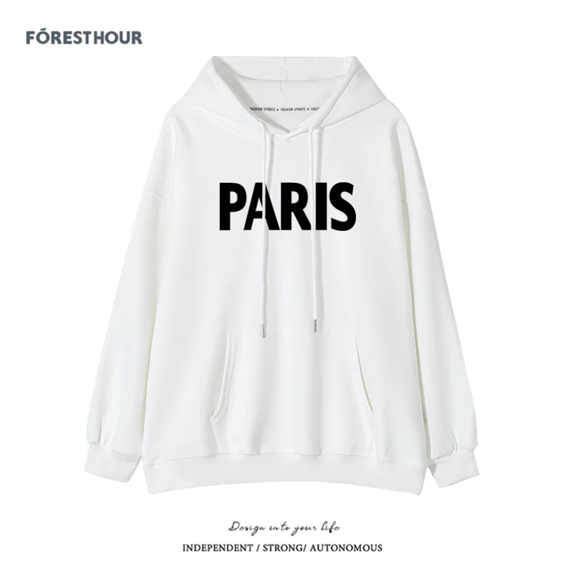 Q377-加绒加厚字母印花连帽卫衣女秋冬宽松大版长袖上衣外套