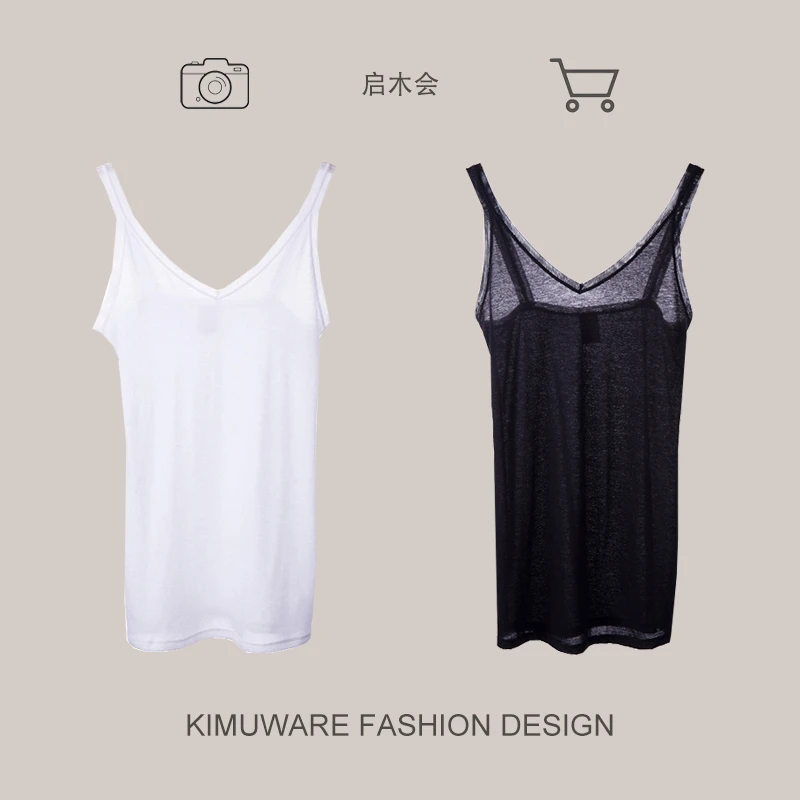 婴儿棉100棉吊带女超薄V领亲肤舒适百搭打底纯棉内搭外穿夏季白色