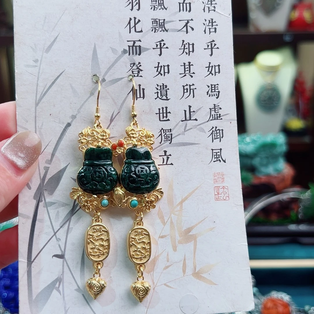 银S925镶嵌翡翠挂件耳环