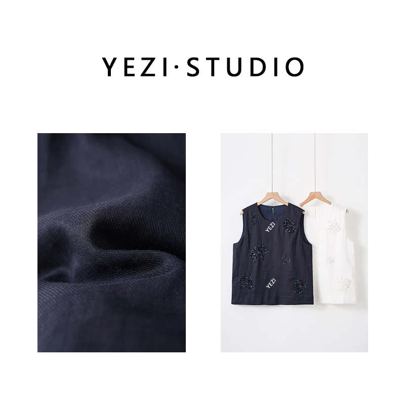 【繁花】42支苎麻重工手工钉珠绣小资背心马甲25212009