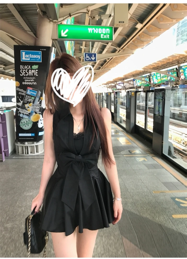 【退货补贴8-12】黑色辣妹收腰蕾丝连衣裙女夏季纯欲风裙子