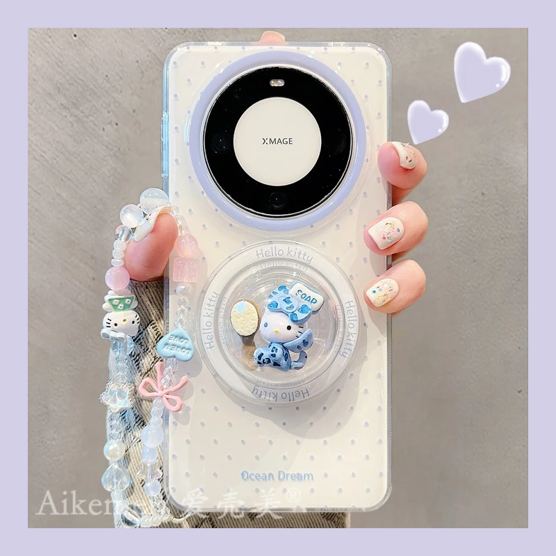 适用华为mate70pro+手机壳波点豹纹kt猫mate60pro+摇摇乐磁吸支架