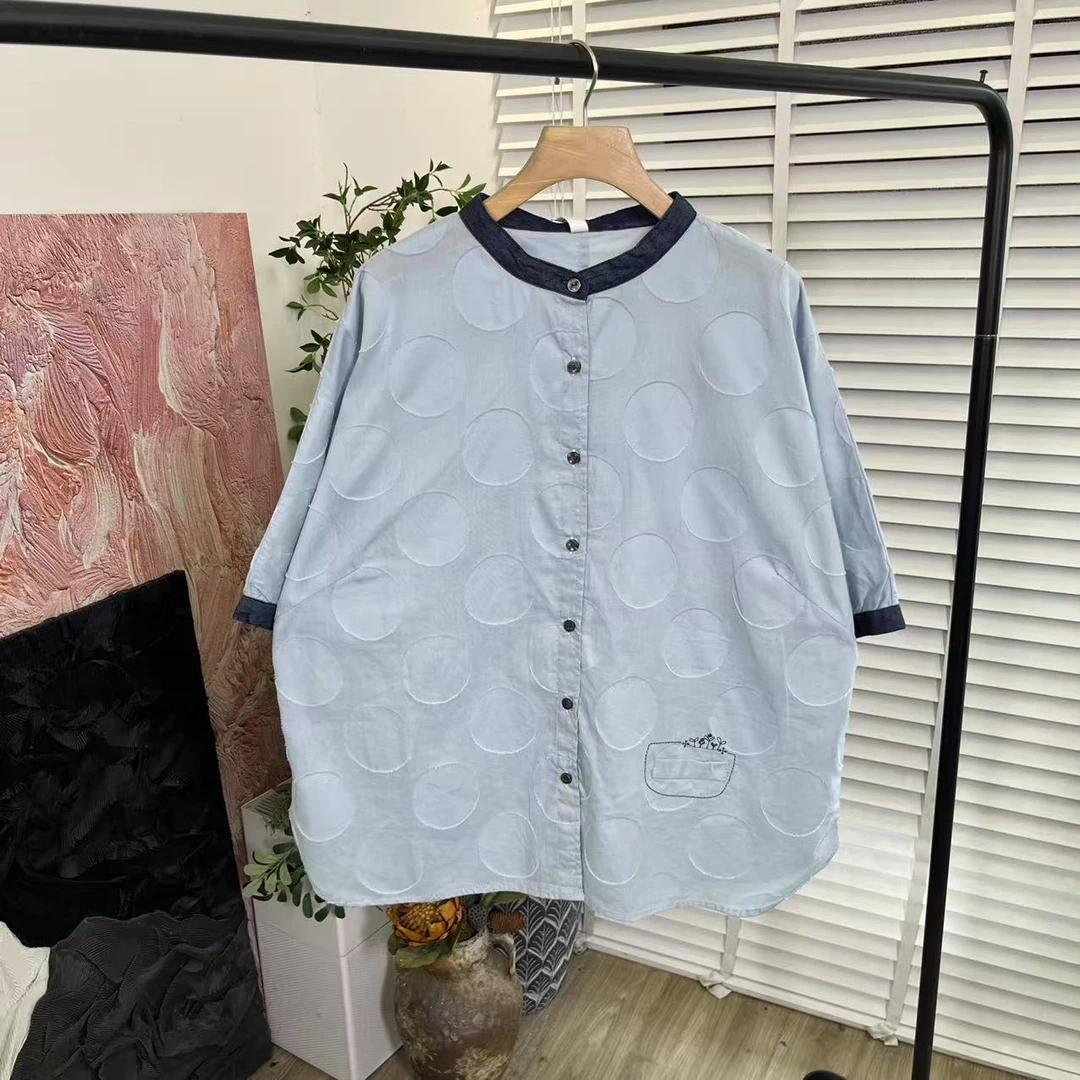 夏日休闲透气「提花宽松单排扣」衬衫女E5961