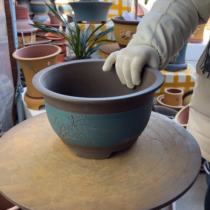 紫砂宜兴紫砂花盆蓝中